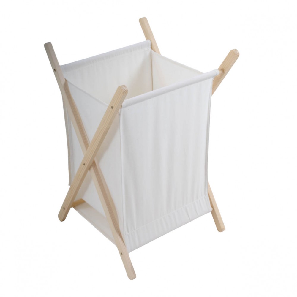 Καλάθι απλύτων ξύλινο με λευκό σάκο 55lt 42x42x70