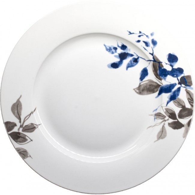Σερβίτσιο πιάτων πορσελάνινο σε λευκό χρώμα με γκρι/μπλε φύλλα 20τμχ