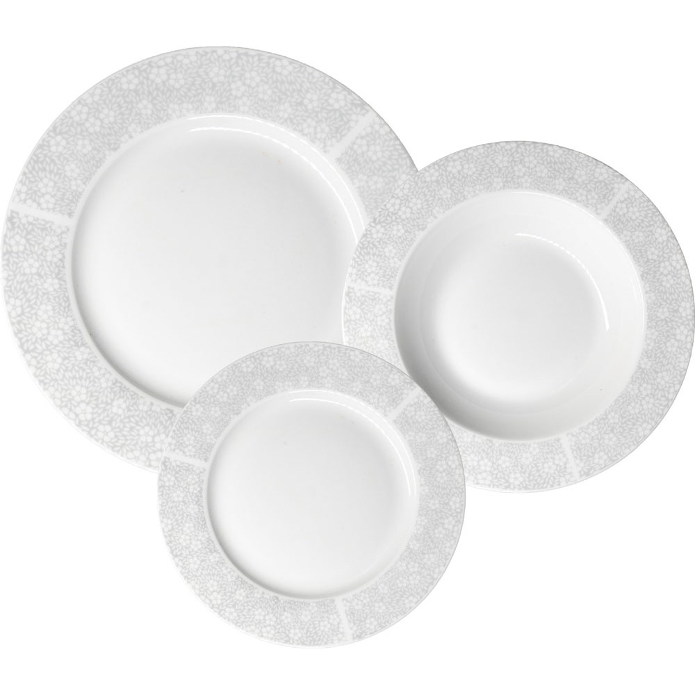 Σερβίτσιο πιάτων πορσελάνινο σε γκρι χρώμα με ανθάκια 18τμχ