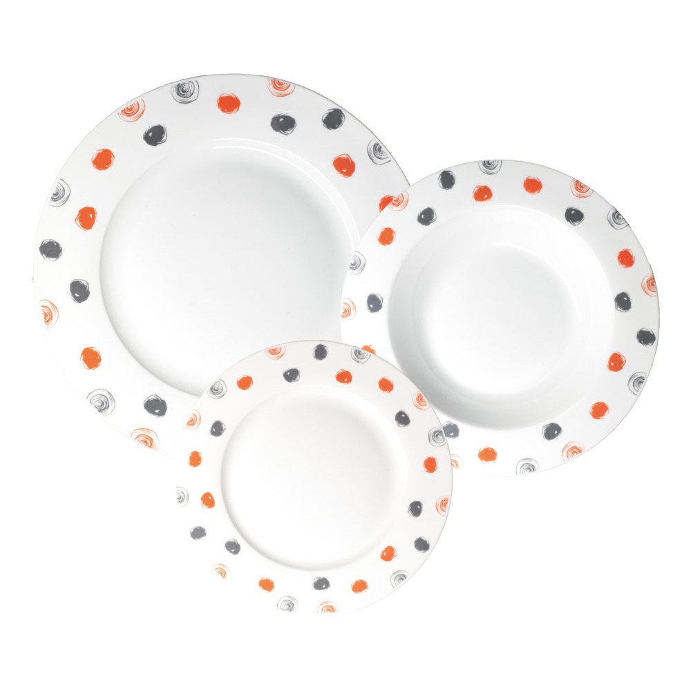 Σερβίτσιο πιάτων πορσελάνινο σε γκρι χρώμα με πουα σχέδιο 18τμχ