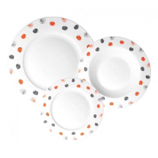 Σερβίτσιο πιάτων πορσελάνινο σε γκρι χρώμα με πουα σχέδιο 18τμχ
