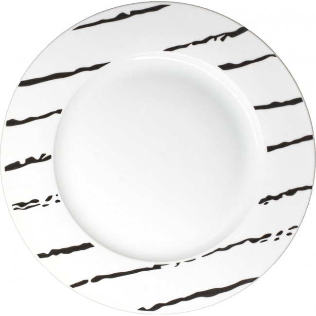 Σερβίτσιο πιάτων 18τμχ από πορσελάνη σε λευκό χρώμα με μαύρες γραμμές