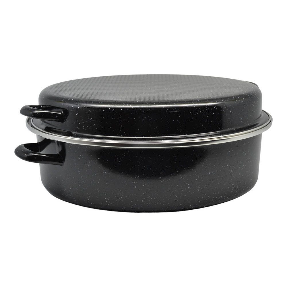 Γάστρα οβάλ εμαγιέ με σχάρα σε μαύρο χρώμα 38x29x14