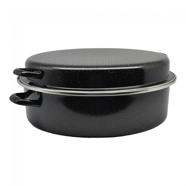 Γάστρα οβάλ εμαγιέ με σχάρα σε μαύρο χρώμα 38x29x14