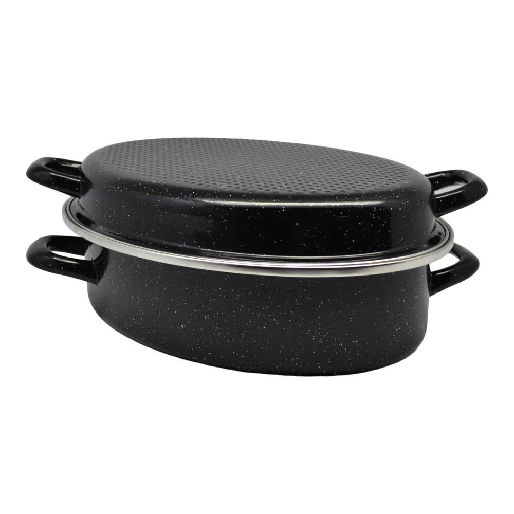 Γάστρα οβάλ εμαγιέ με σχάρα σε μαύρο χρώμα 38x29x14