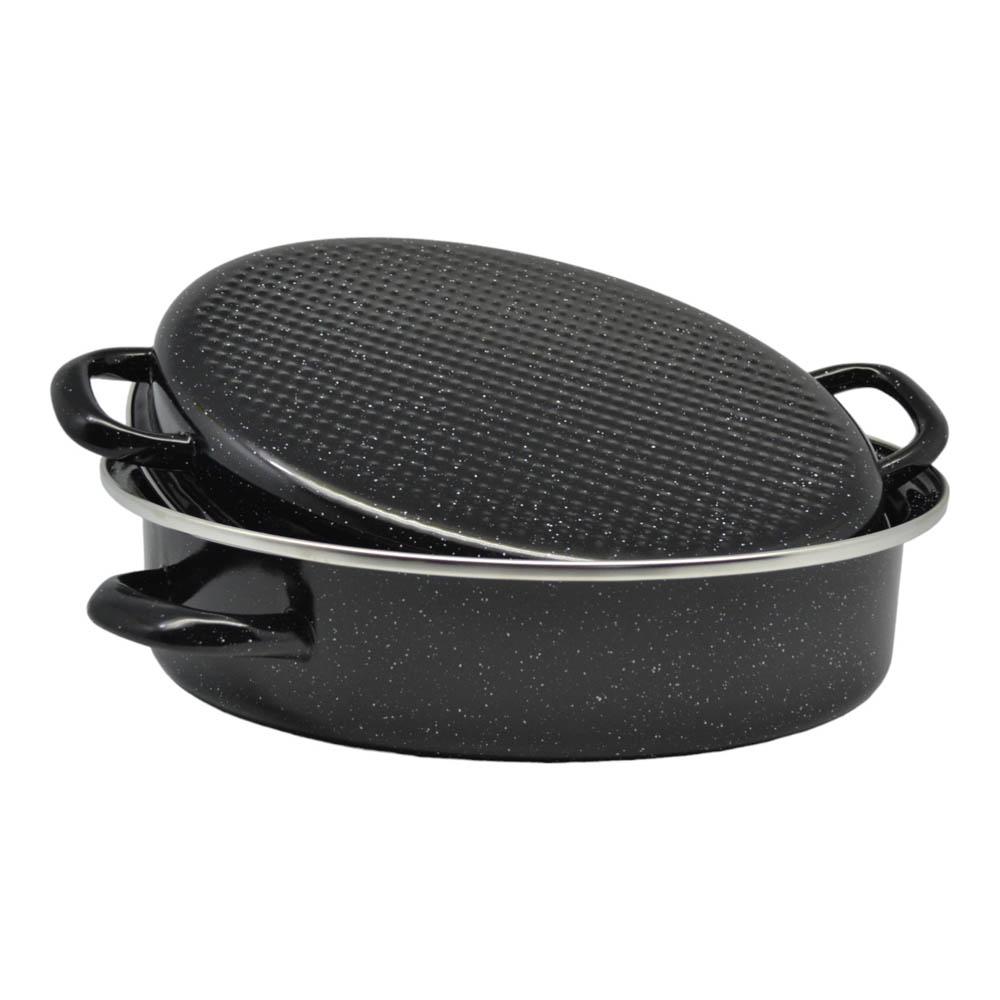 Γάστρα οβάλ εμαγιέ με σχάρα σε μαύρο χρώμα 34x24x12