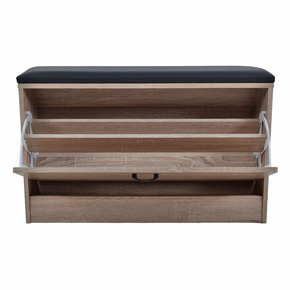 Έπιπλο εισόδου σκαμπό/παπουτσοθήκη σε φυσικό/μαύρο χρώμα 80x24x49