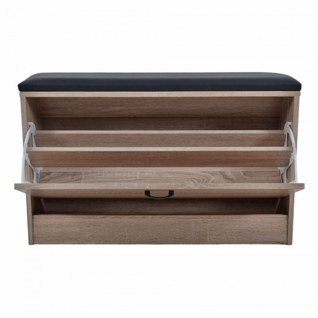 Έπιπλο εισόδου σκαμπό/παπουτσοθήκη σε φυσικό/μαύρο χρώμα 80x24x49