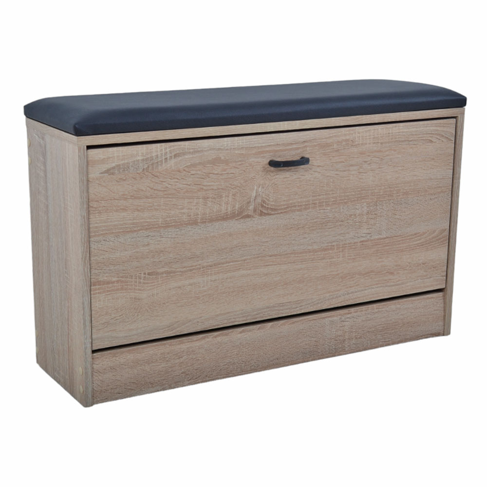 Έπιπλο εισόδου σκαμπό/παπουτσοθήκη σε φυσικό/μαύρο χρώμα 80x24x49