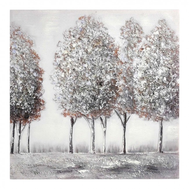 Πίνακας ελαιογραφίας με δέντρα σε ασημί κορνίζα 60x60