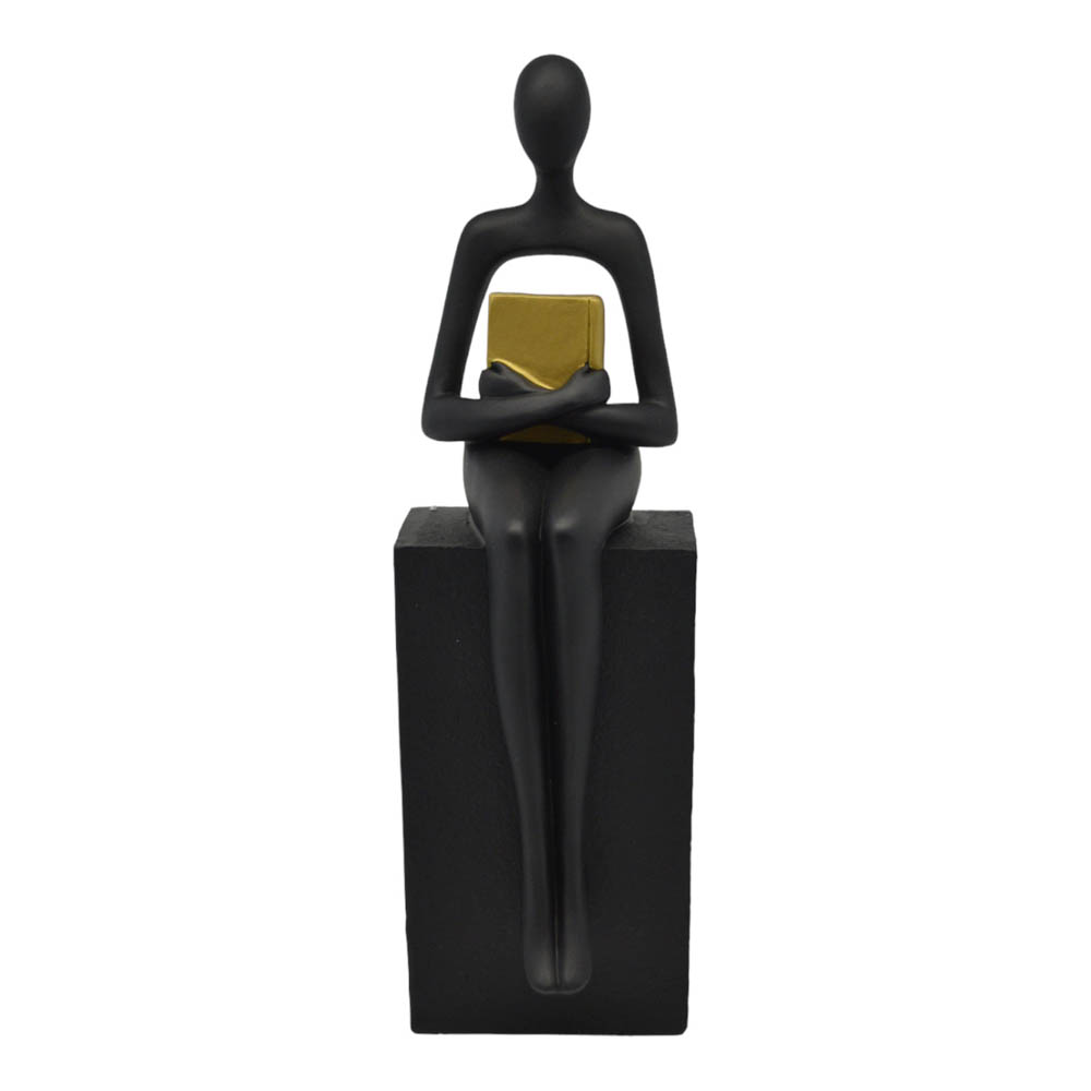 Διακοσμητική φιγούρα πολυεστερική σε μαύρο χρώμα με χρυσό βιβλίο 8.5x9.5x28