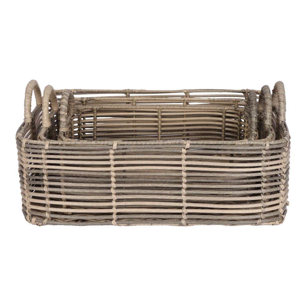 Σετ καλάθια ορθογώνια 3τμχ από pe σε μπεζ/καφέ χρώμα 42x30x14