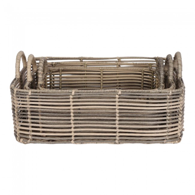 Σετ καλάθια ορθογώνια 3τμχ από pe σε μπεζ/καφέ χρώμα 42x30x14