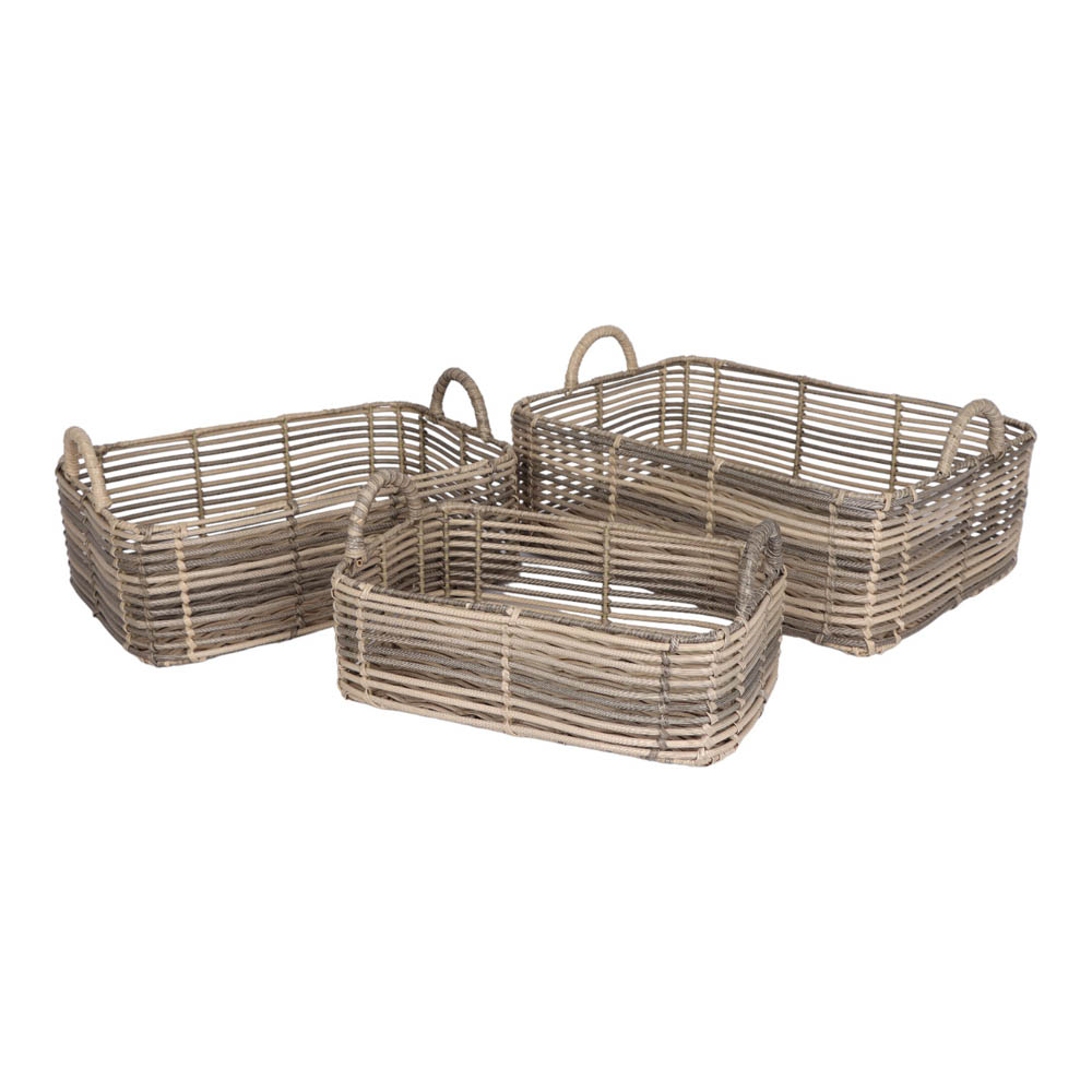 Σετ καλάθια ορθογώνια 3τμχ από pe σε μπεζ/καφέ χρώμα 42x30x14