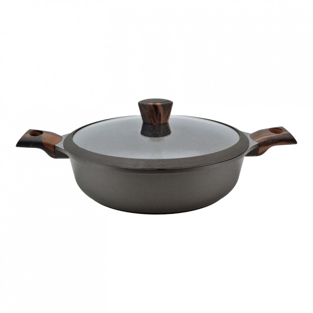 Κατσαρόλα ρηχή αλουμινίου με επίστρωση από πέτρα και γυάλινο καπάκι 28cm