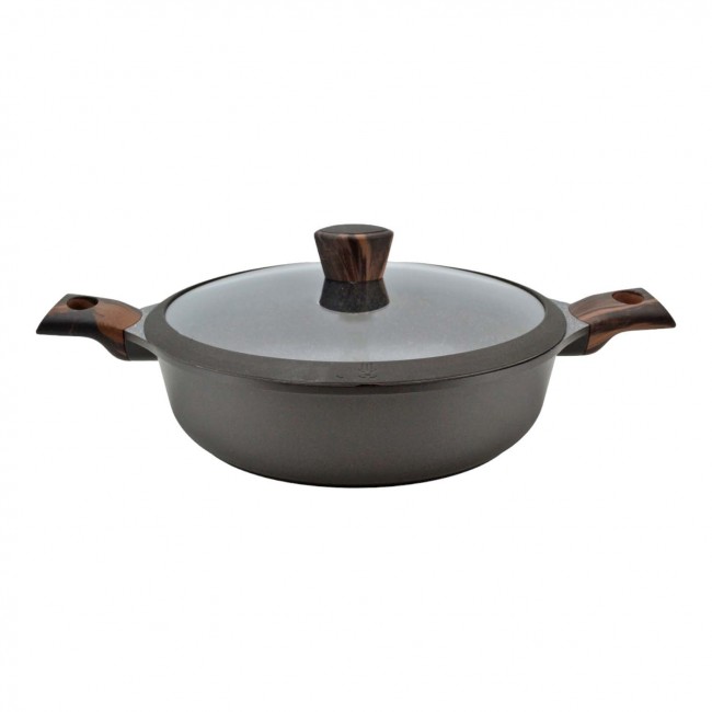 Κατσαρόλα ρηχή αλουμινίου με επίστρωση από πέτρα και γυάλινο καπάκι 28cm