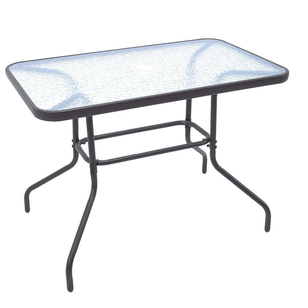 Τραπέζι από μέταλλο σε ανθρακί χρώμα με γυάλινη επιφάνεια 110x60x70