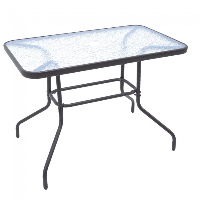 Τραπέζι από μέταλλο σε ανθρακί χρώμα με γυάλινη επιφάνεια 110x60x70