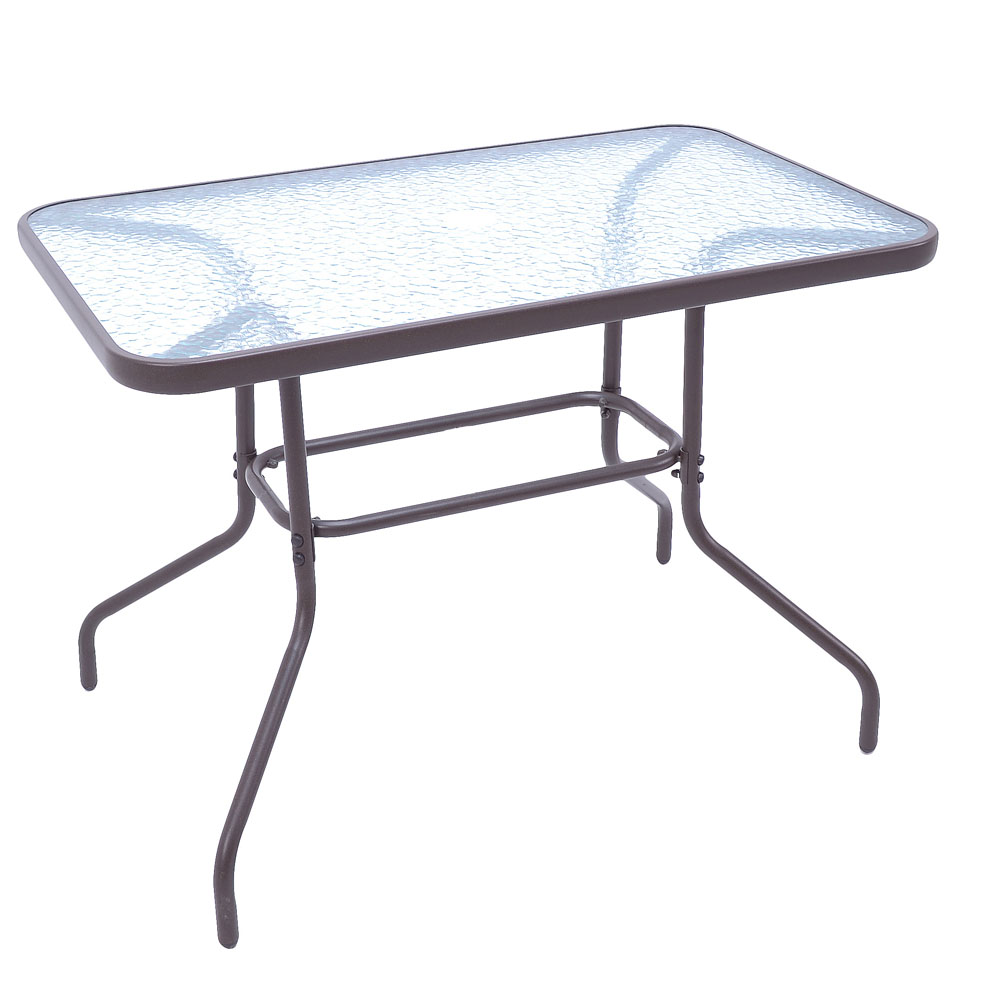 Τραπέζι από μέταλλο σε καφέ χρώμα με γυάλινη επιφάνεια 110x60x70