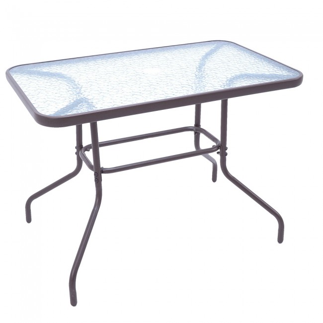 Τραπέζι από μέταλλο σε καφέ χρώμα με γυάλινη επιφάνεια 110x60x70