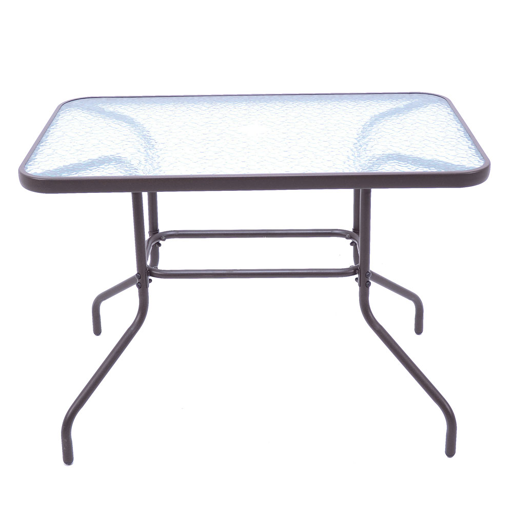 Τραπέζι από μέταλλο σε καφέ χρώμα με γυάλινη επιφάνεια 110x60x70