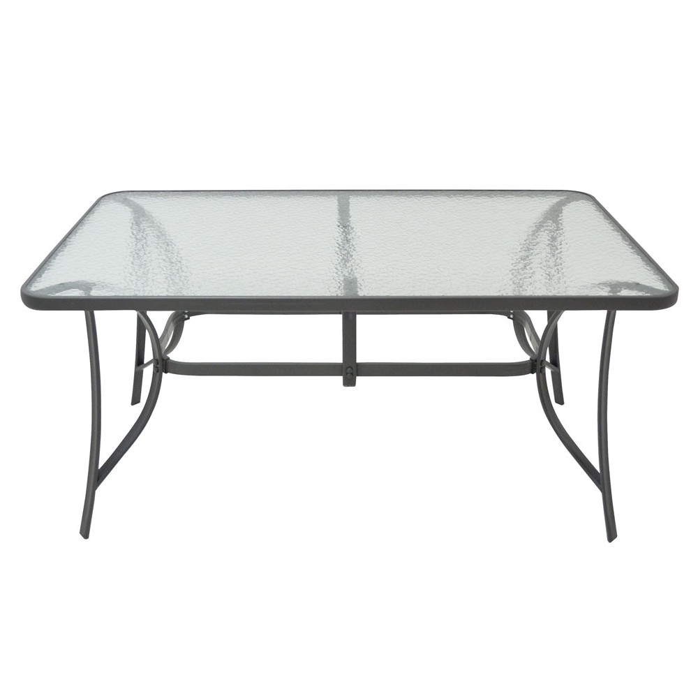 Τραπέζι από μέταλλο σε ανθρακί χρώμα με γυάλινη επιφάνεια 120x70x70