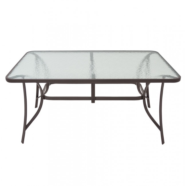 Τραπέζι από μέταλλο σε καφέ χρώμα με γυάλινη επιφάνεια 120x70x70