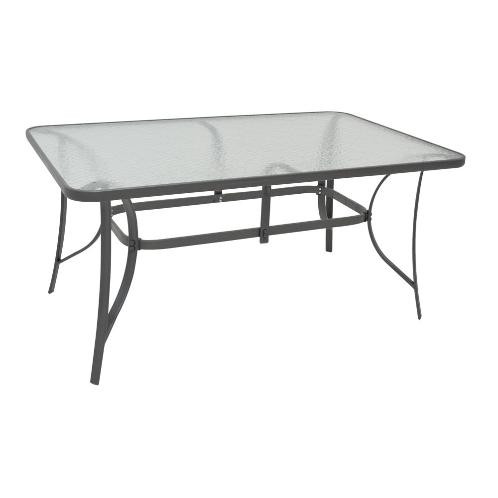 Τραπέζι από μέταλλο σε ανθρακί χρώμα με γυάλινη επιφάνεια 140x80x70