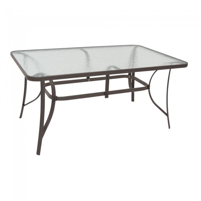 Τραπέζι από μέταλλο σε καφέ χρώμα με γυάλινη επιφάνεια 140x80x70