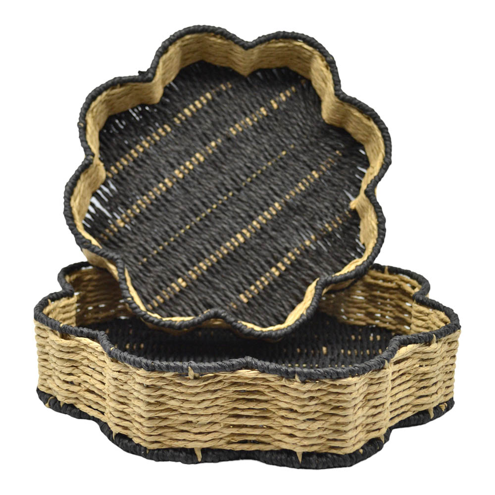 Δίσκοι 2τμχ από σχοινί σε μαύρο/φυσικό χρώμα 35x35x7