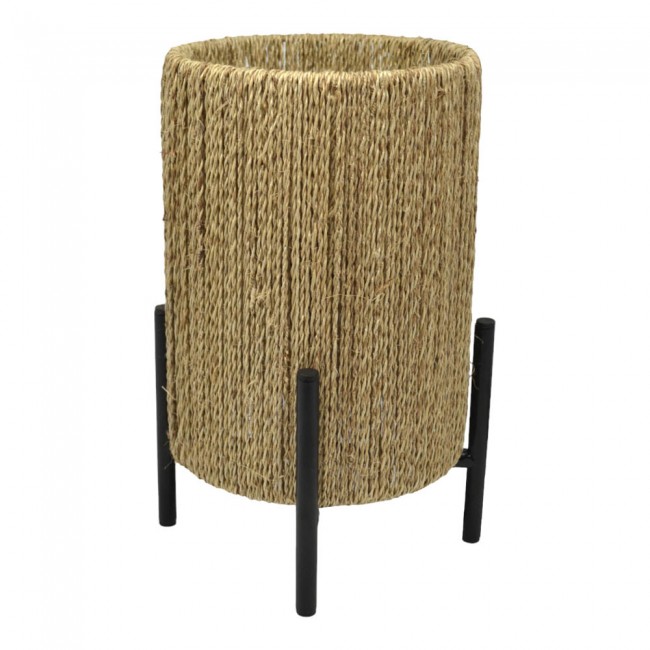 Φωτιστικό επιτραπέζιο από μέταλλο/ύφασμα σε μπεζ/μαύρο χρώμα 17x17x28,5