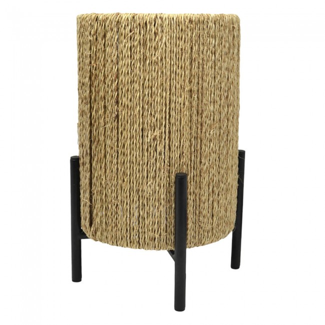 Φωτιστικό επιτραπέζιο από μέταλλο/ύφασμα σε μπεζ/μαύρο χρώμα 17x17x28,5