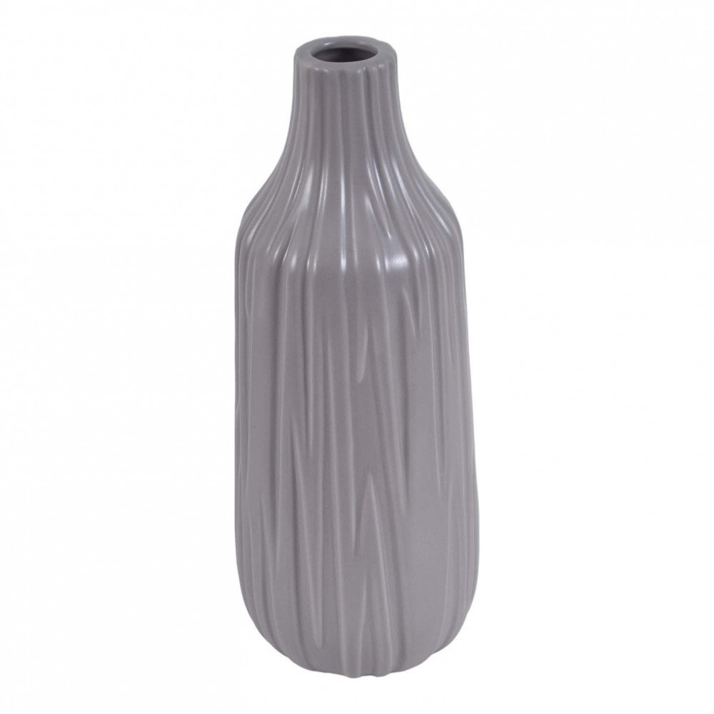 Βάζο κεραμικό με ανάγλυφη υφή σε γκρι χρώμα 15x15x37.5