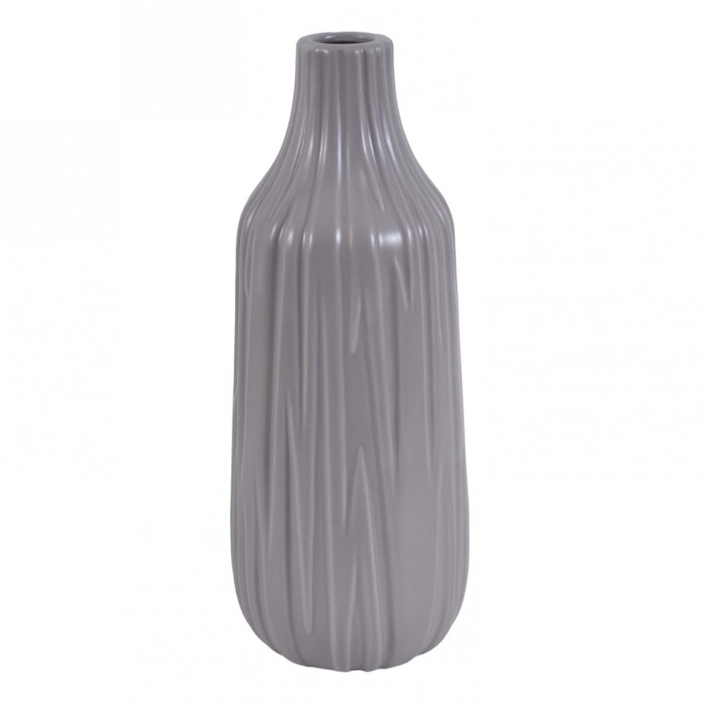 Βάζο κεραμικό με ανάγλυφη υφή σε γκρι χρώμα 15x15x37.5
