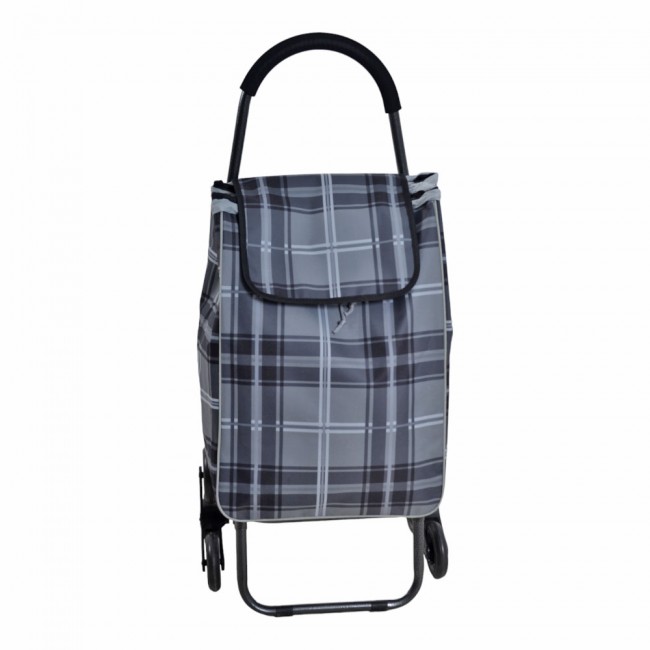 Καρότσι λαϊκής από μέταλλο με γκρι καρό σάκο 44x33x99