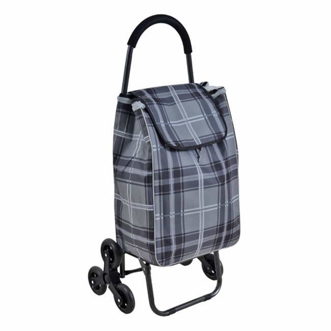 Καρότσι λαϊκής από μέταλλο με γκρι καρό σάκο 44x33x99