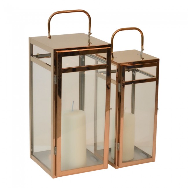 Φανάρια 2τμχ inox σε ροζ χρυσό χρώμα 19x18x40,5