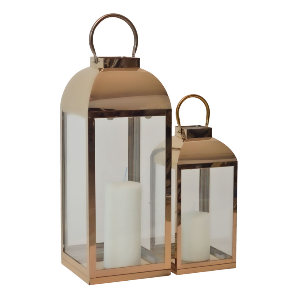 Φανάρια 2τμχ inox σε ροζ χρυσό χρώμα 19.5x19.5x45