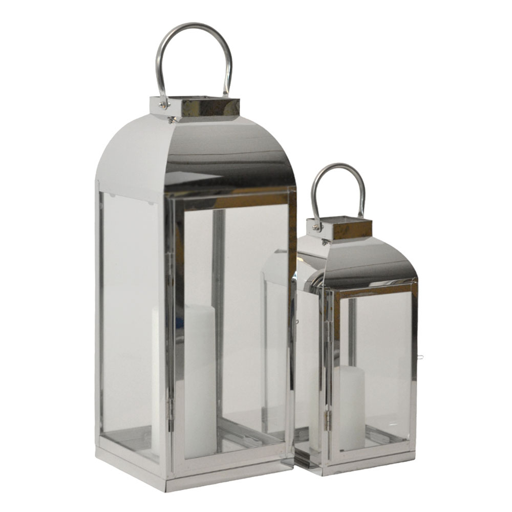 Φανάρια 2τμχ inox σε ασημί χρώμα 19.5x19.5x45