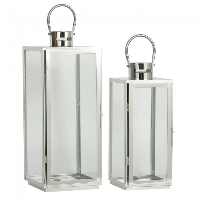 Φανάρια 2τμχ inox σε ασημί χρώμα 22x21x53,5