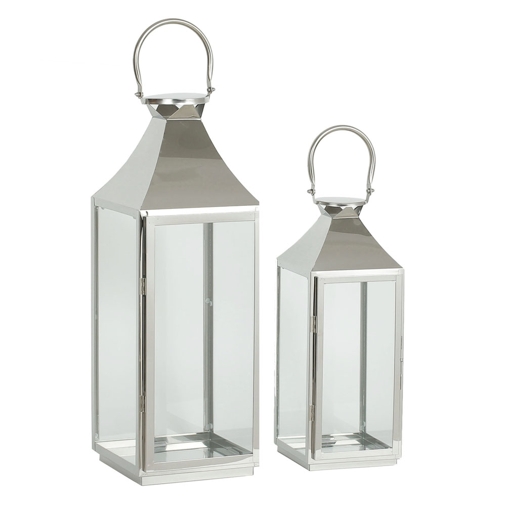 Φανάρια 2τμχ inox σε ασημί χρώμα 21x20x58