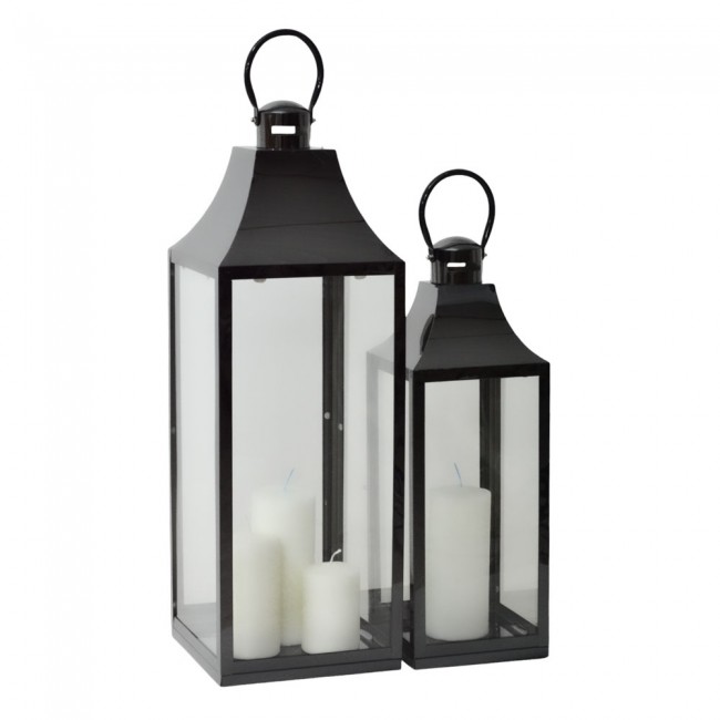 Φανάρια 2τμχ inox σε μαύρο χρώμα 23x22x66