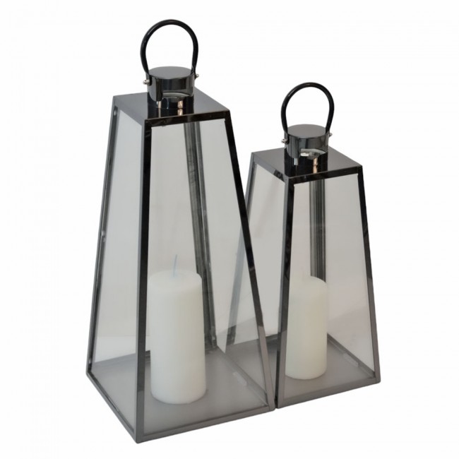 Φανάρια 2τμχ inox σε μαύρο χρώμα 22x21x48