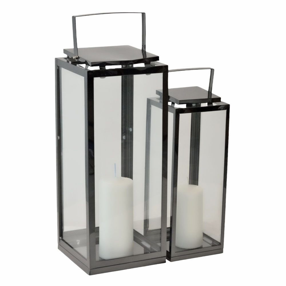 Φανάρια 2τμχ inox σε μαύρο χρώμα 20x19x48