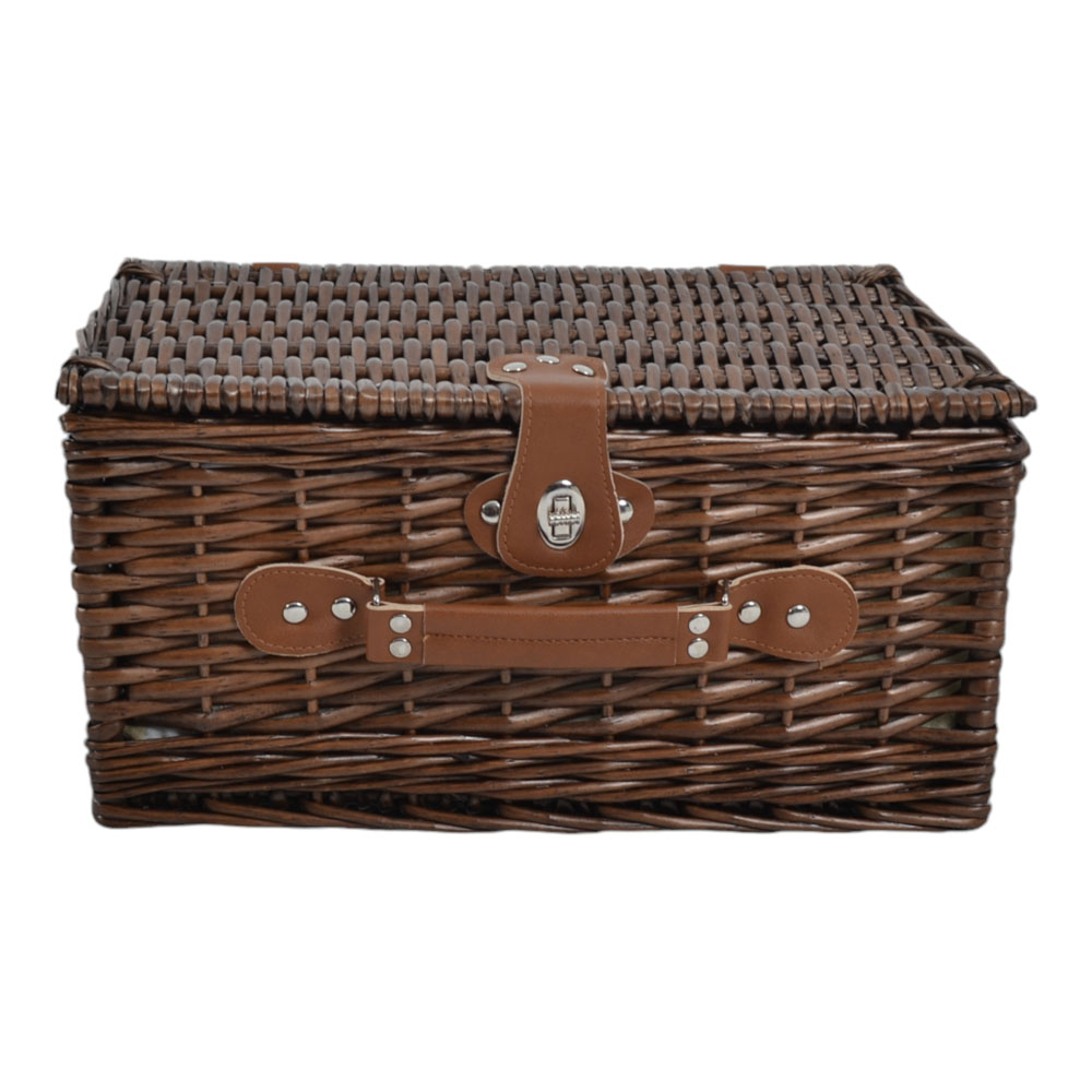 Καλάθι πικ νικ 2 ατόμων από ψάθα/ύφασμα σε χρώμα σκούρο φυσικό/μπεζ 40x30x20