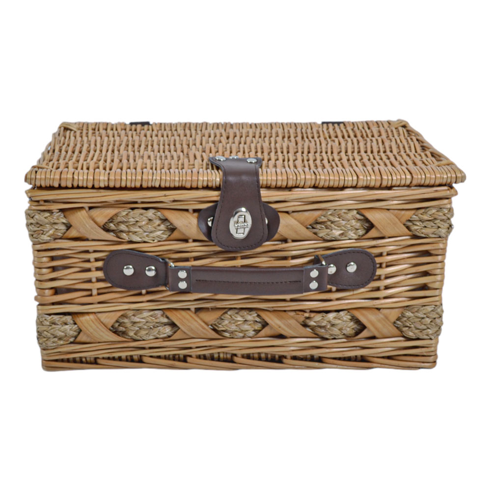 Καλάθι πικ νικ 2 ατόμων από ψάθα/ύφασμα σε χρώμα φυσικό/κόκκινο καρό 40x28x20