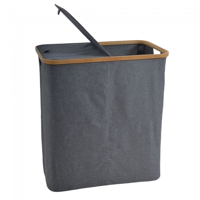 Καλάθι απλύτων από μπαμπού/ύφασμα σε χρώμα φυσικό/γκρι 54x33x59