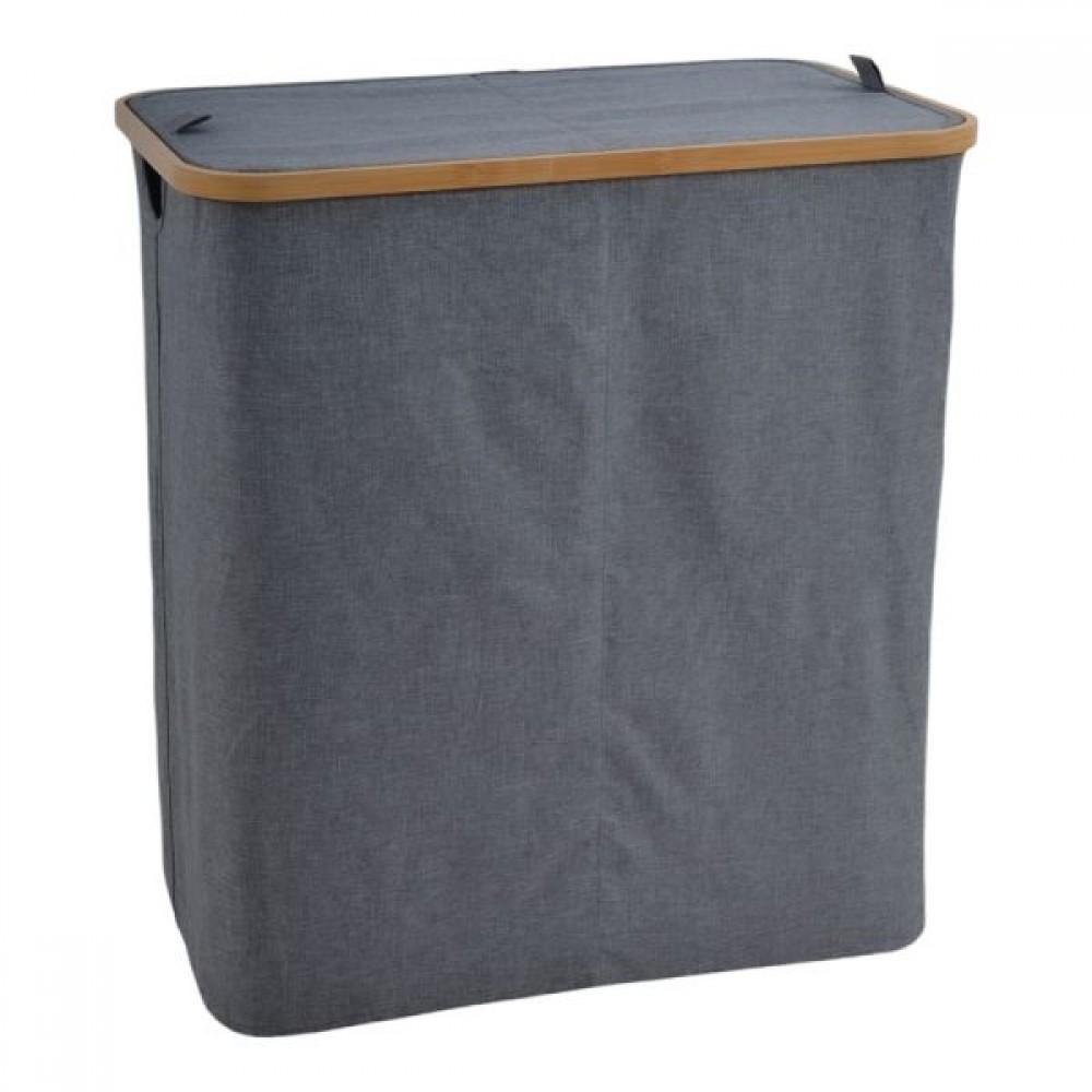 Καλάθι απλύτων από μπαμπού/ύφασμα σε χρώμα φυσικό/γκρι 54x33x59