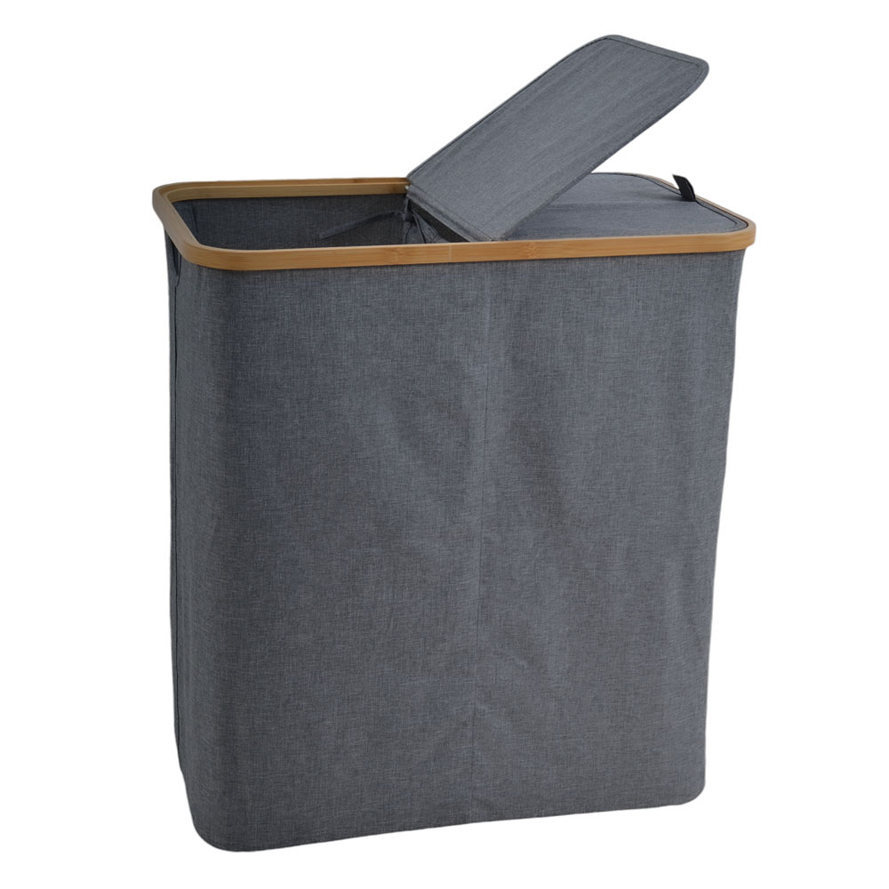 Καλάθι απλύτων από μπαμπού/ύφασμα σε χρώμα φυσικό/γκρι 54x33x59