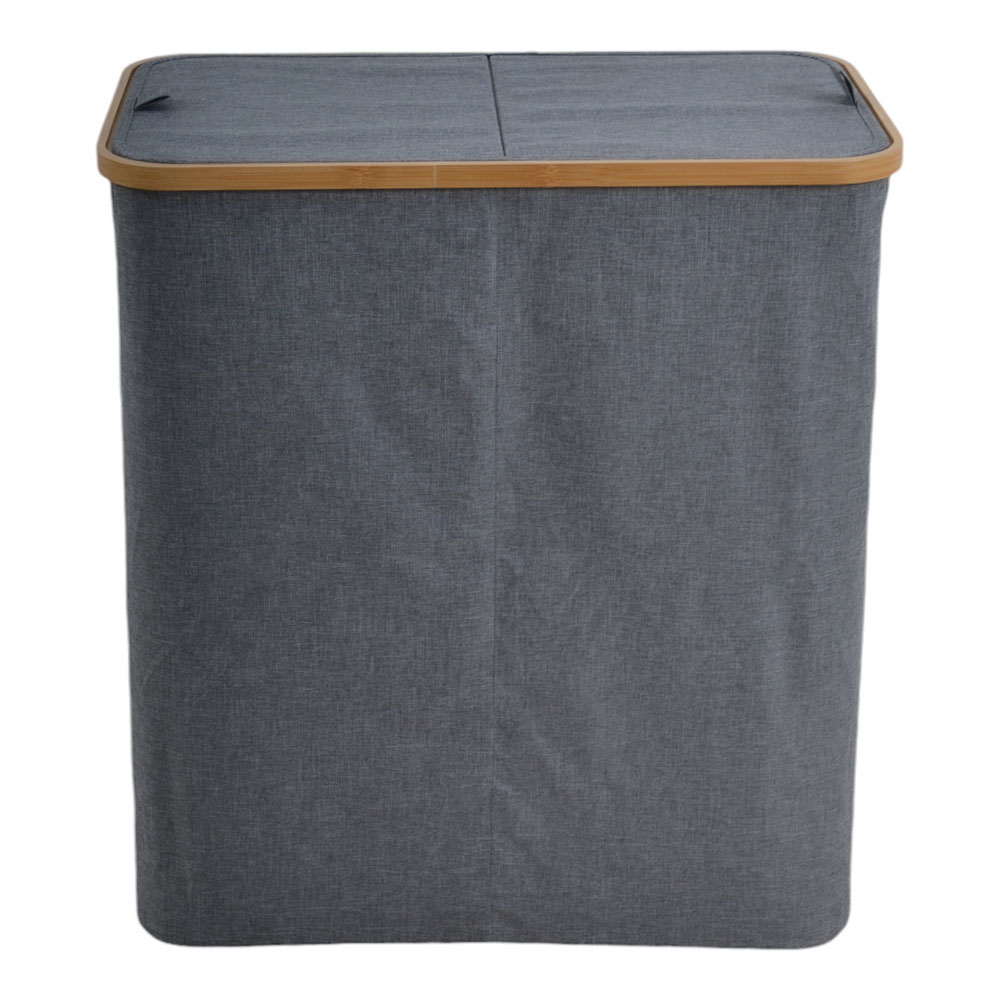 Καλάθι απλύτων από μπαμπού/ύφασμα σε χρώμα φυσικό/γκρι 54x33x59